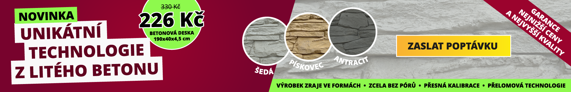 Oboustranné betonové ploty vrůzných dekorech betonu a potisku betonové desky